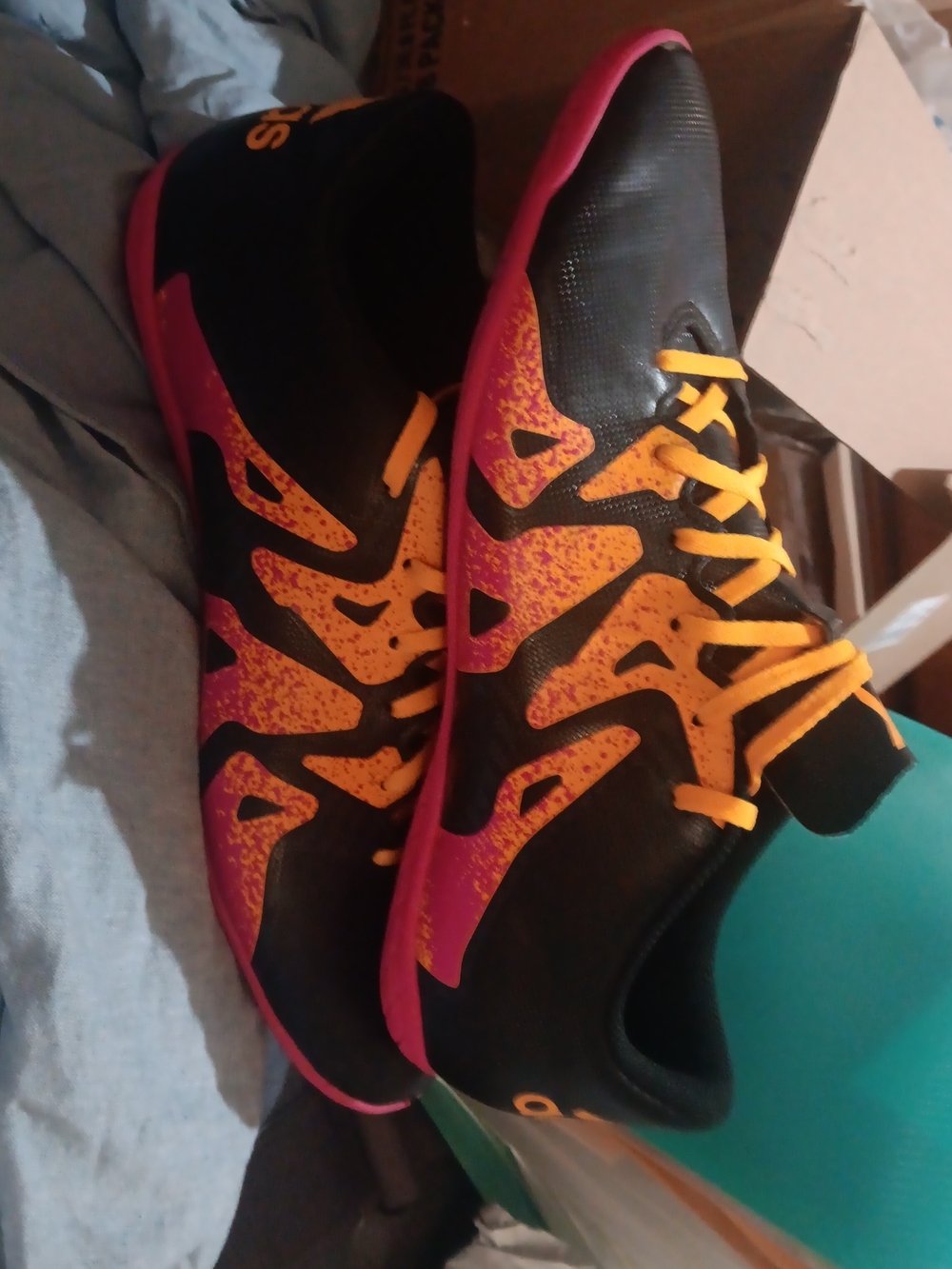 adidas Men's Black Athletic Shoes with Pink and Yellow Accents